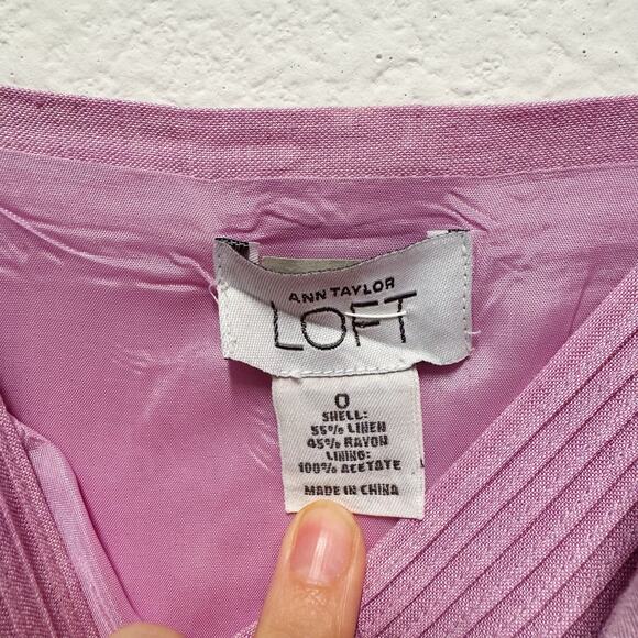 Ann Taylor LOFT Linen Blend Pink Fit & Flare Dress Size 0 Spaghetti Strap - Picture 6 of 6